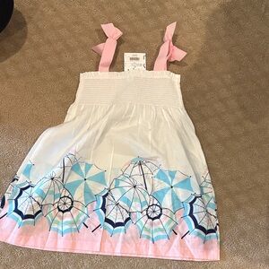 Janie and Jack White Dress with Pink and Blue Umbrella Design